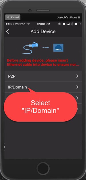 حدد خيار Select IP/Domain